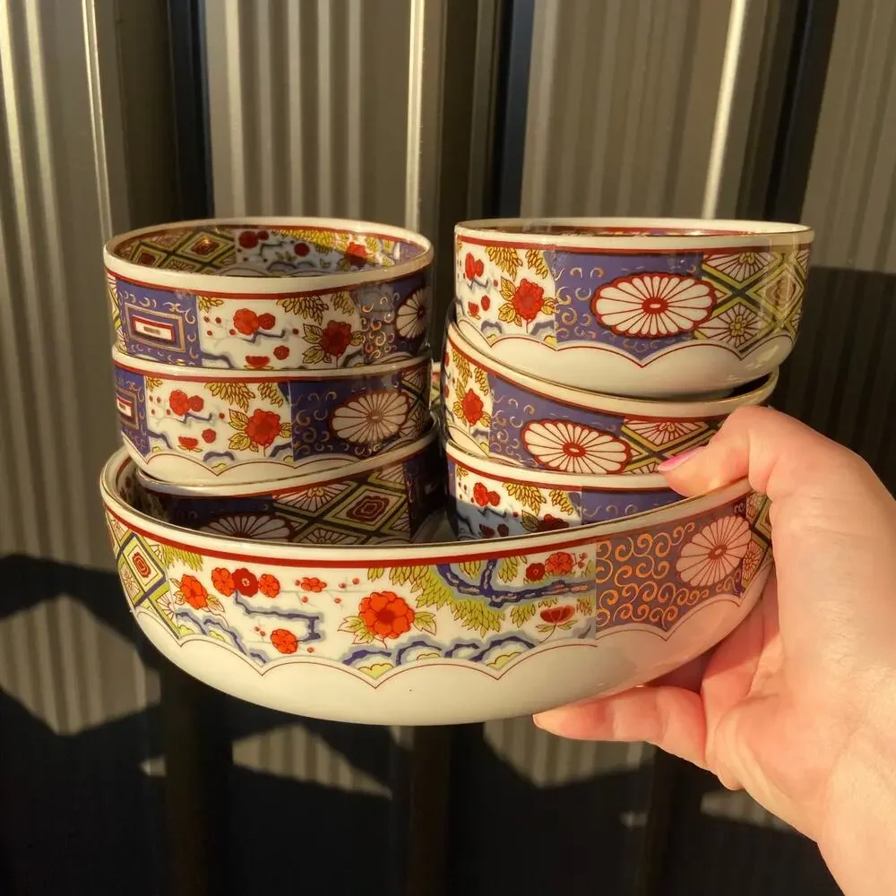 Vintage Mizuko Japanese Floral Serving Dish & Bowl Set